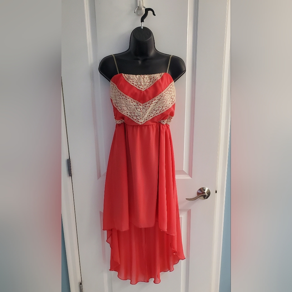 Ruby Rox Y2K strapless crochet layered hi low dress NWOT